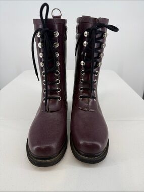 ILSE JACOBSEN WOMENS PURPLE RUBBER LACE UP RAIN BOOTS
